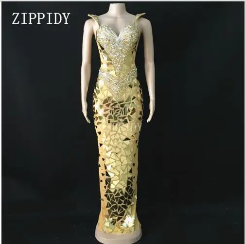 

Fashion 3 Colors Bright Sequins Mirrors Dress Women Evening Dresses Rhinestone Costume Prom Celebrate Grey Bling Dresses