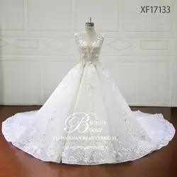 Красота люкс Полный Цветы Кристалл жемчугом свадебное платье бальное платье Королевский поезд свадебное платье es vestidos de novia XF17133