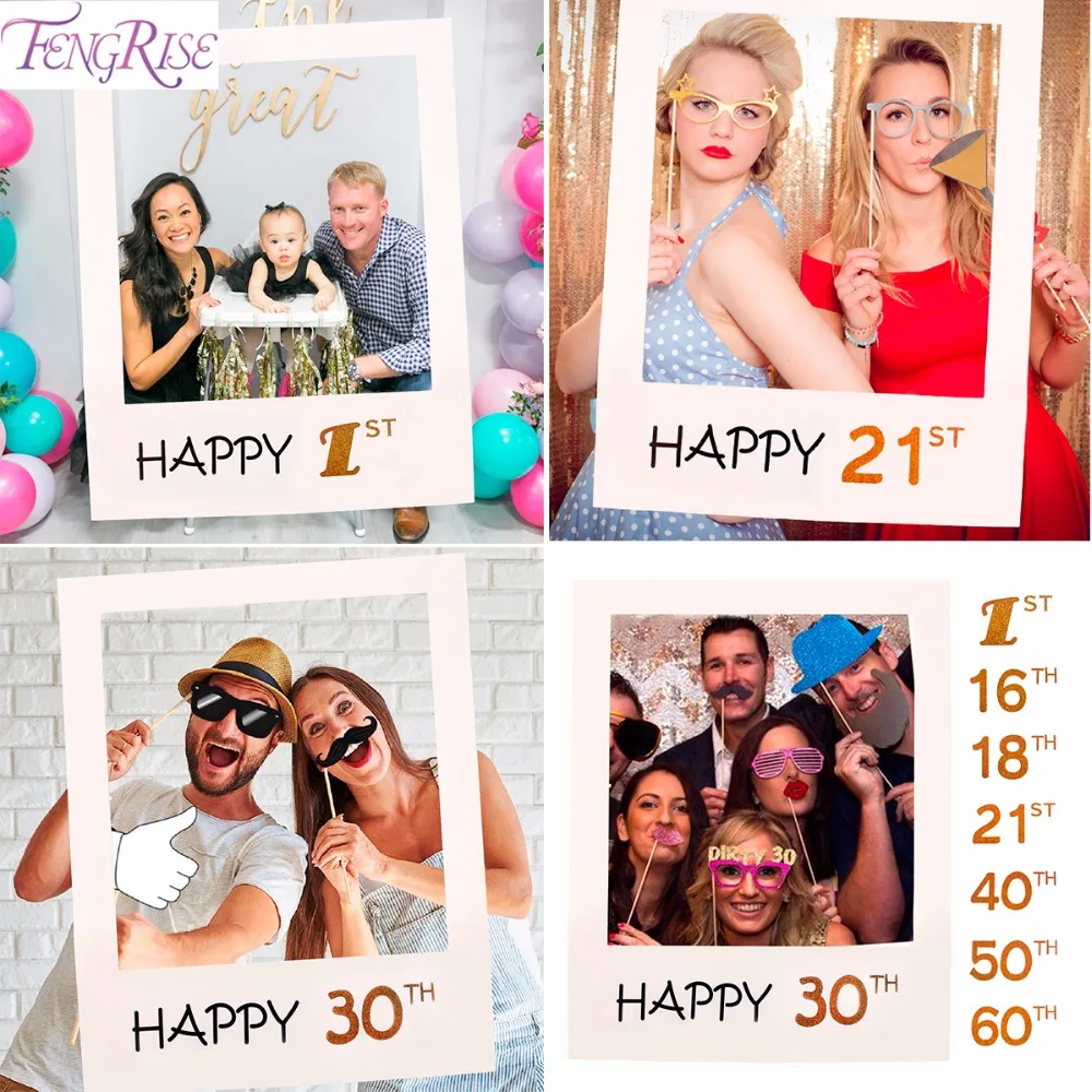 Fengrise Cadre De Stand Photo 30e 40e 50e 60e Accessoires De Photomaton Joyeux Anniversaire Decoration De Fete De 1er Anniversaire Pour Bebe Stand Photo Aliexpress