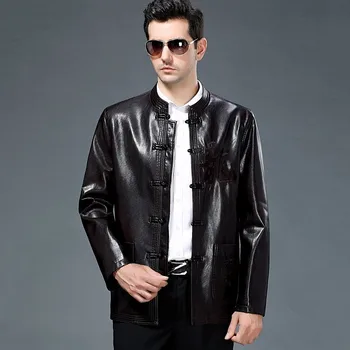 

2018 new sheepskin Leather Jacket Men Autumn and winter business and leisure Tang suit leather jacket Windbreaker Coats Jackets