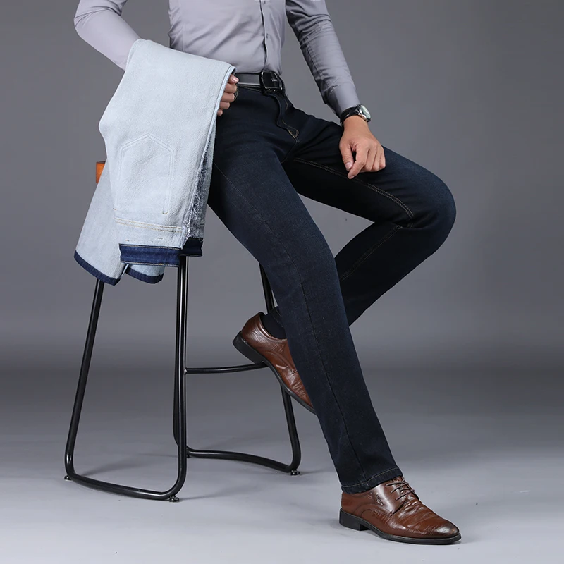 

NIGRITY winter Thermal Warm Men Fleece Casual Straight Jeans Stretch thick Denim Flannel soft Pants Trousers Classic plus Size