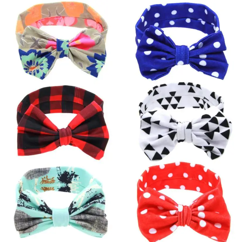 

2018 Hot gift choice Baby Printing Bowknot head dress Rabbit Ears Elastic Cloth Headband bandeau fille Christmas Gift