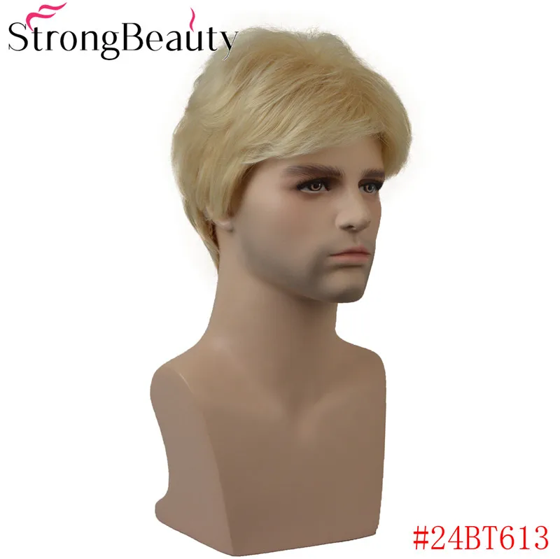 StrongBeauty короткие мужской парик прямые Блондинка/коричневый синтетический парик мужской Hiar полный термостойкие монолитным парик Цвет выбор