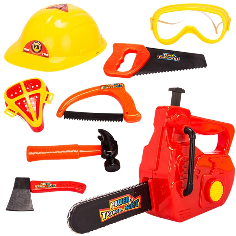 

Abbyfrank Simulation Repair Tool Toy Plastic Play House Toy Modeling Kids Tool Set Chainsaw Helmets Axes Hammers Saws Protecti