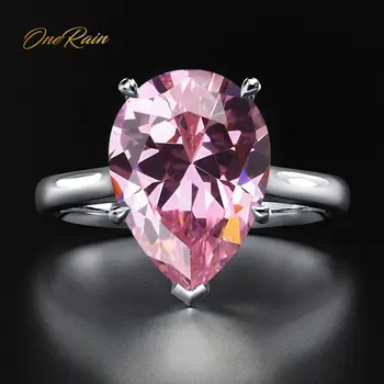 

OneRain Vintage 925 Sterling Silver Water Drp Pink Sapphire Gemstone Wedding Engagement White Gold Ring Fine Jewelry Wholesale