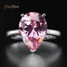 OneRain Vintage 925 Sterling Silver Water Drp Pink Sapphire Gemstone Wedding Engagement White Gold Ring Fine Jewelry Wholesale