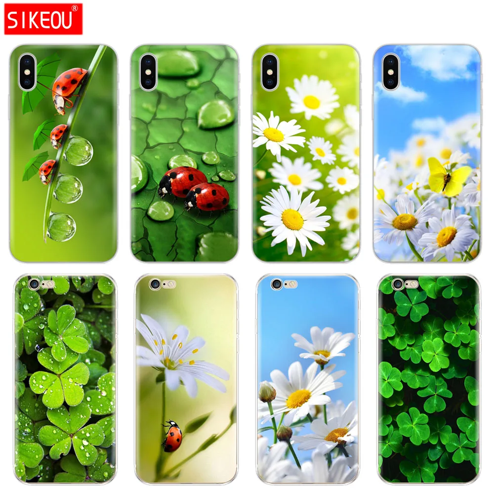 Силиконовый чехол для телефона Iphone 6X8 7 6s 5 5s SE 2020 Plus 10 XR XS 11 Pro Max с четырьмя листьями