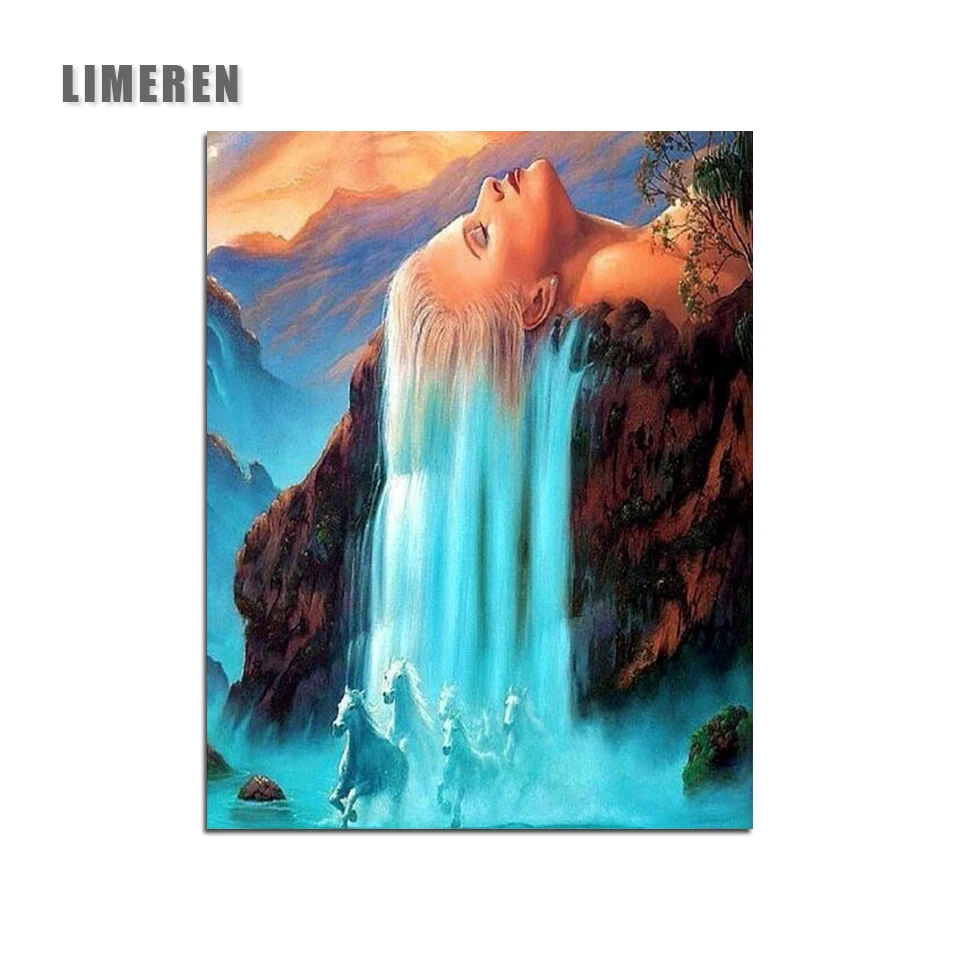 Unframed Beauty Waterfall Landscape Painting By Numbers Abstract Home Decor | Дом и сад