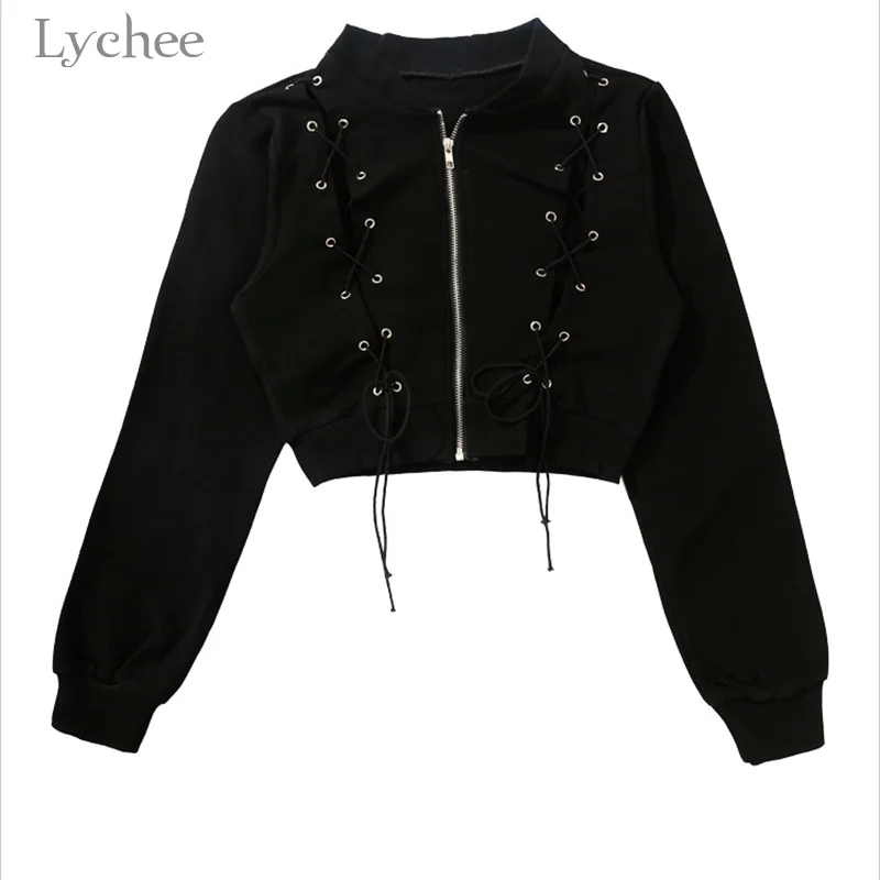 Lychee панк готический женский жакет с перекрестной шнуровкой на молнии длинным