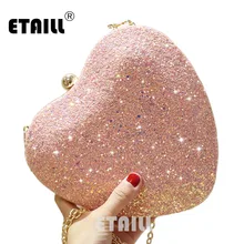 ETAILL Glitter Sparkling Full Sequins Nude Evening Bag Party Clutch Bag Pink Blue White Heart Shape Chain Shoulder Crossbody Bag star detail glitter crossbody bag