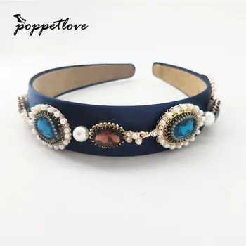 

Bride Hair Accessories Pearl Bridal Headpiece Dark Blue Color Hairbands Party Wedding Pearl Headbands