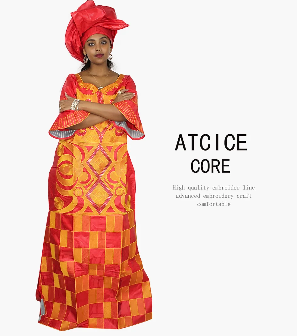 African Dresses For Woman Bazin Riche Computer Emboridery Plus Size Long Dress With Scarf A023 african robe