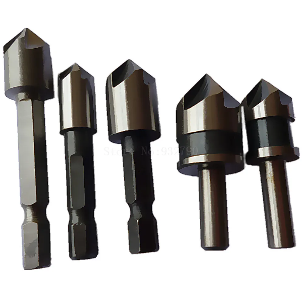 5pcs 5 Flute Countersink Drill Bit Set 82/90 Degree Woodwork Counter Sink Chamfer Cutter Wood Plastic Chamfering Countersinking |