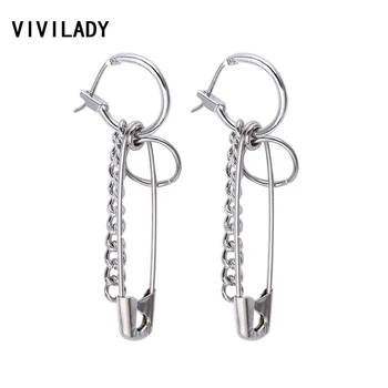 

VIVILADY Punk Metal Chain Pin Round Hoop Earrings Women Hip Hop Nickel Free Boho Unisex Brincos Party Jewelry Birthday Gift