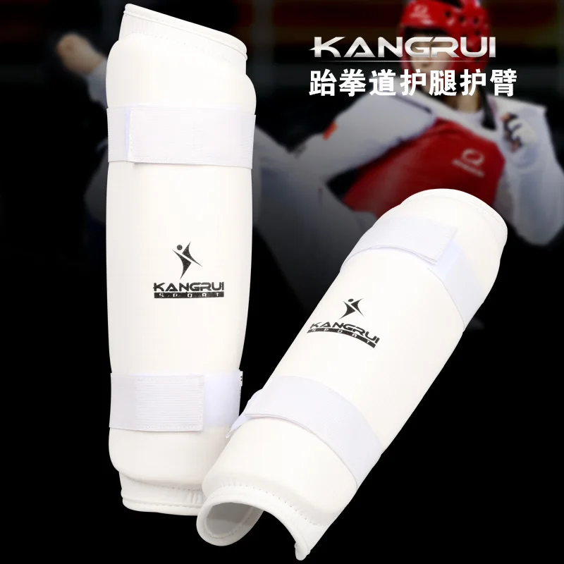 

2016 Good Artificial leather white S-L Size taekwondo shin elbow guards popular style kangrui leg and arm protective guards
