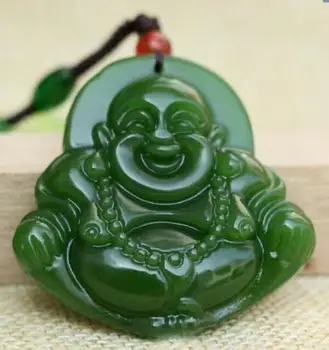 

Fine Natural hand-carved black green Buddha Lucky Amulet pendant necklace