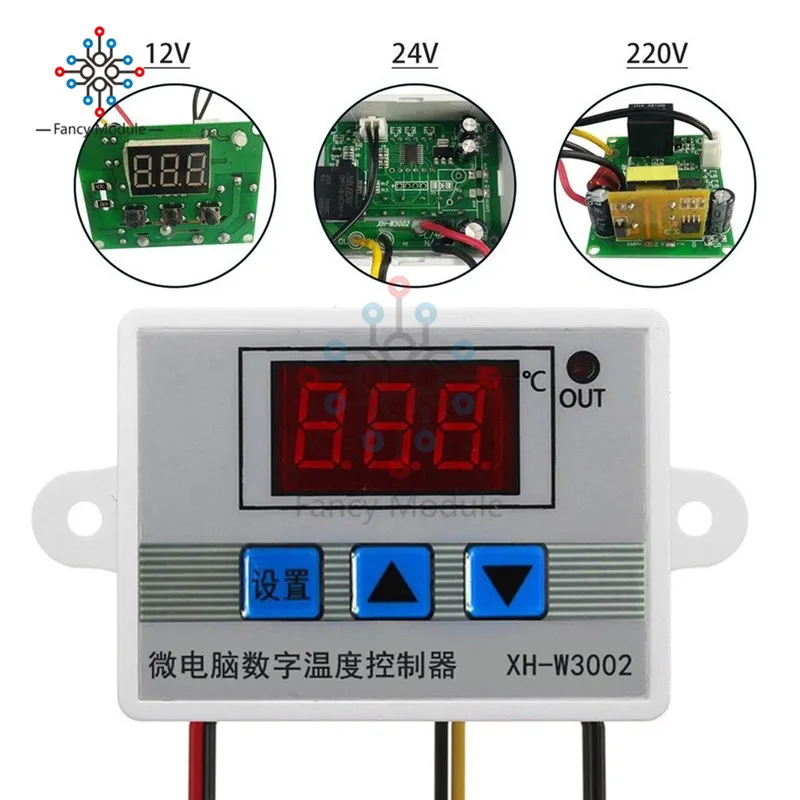 XH-W3002 DC 12V 24V AC 110 V-220 V цифровой светодиодный регулятор температуры ler 10A переключатель управления термостатом с датчиком W3002