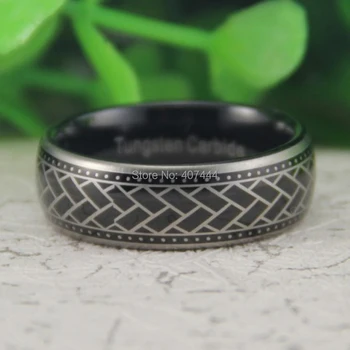 

Free Shipping USA UK Canada Russia Brazil Hot Sales 8MM Black Dome Tyre Pattern The New New Men's Fashion Tungsten Wedding Ring