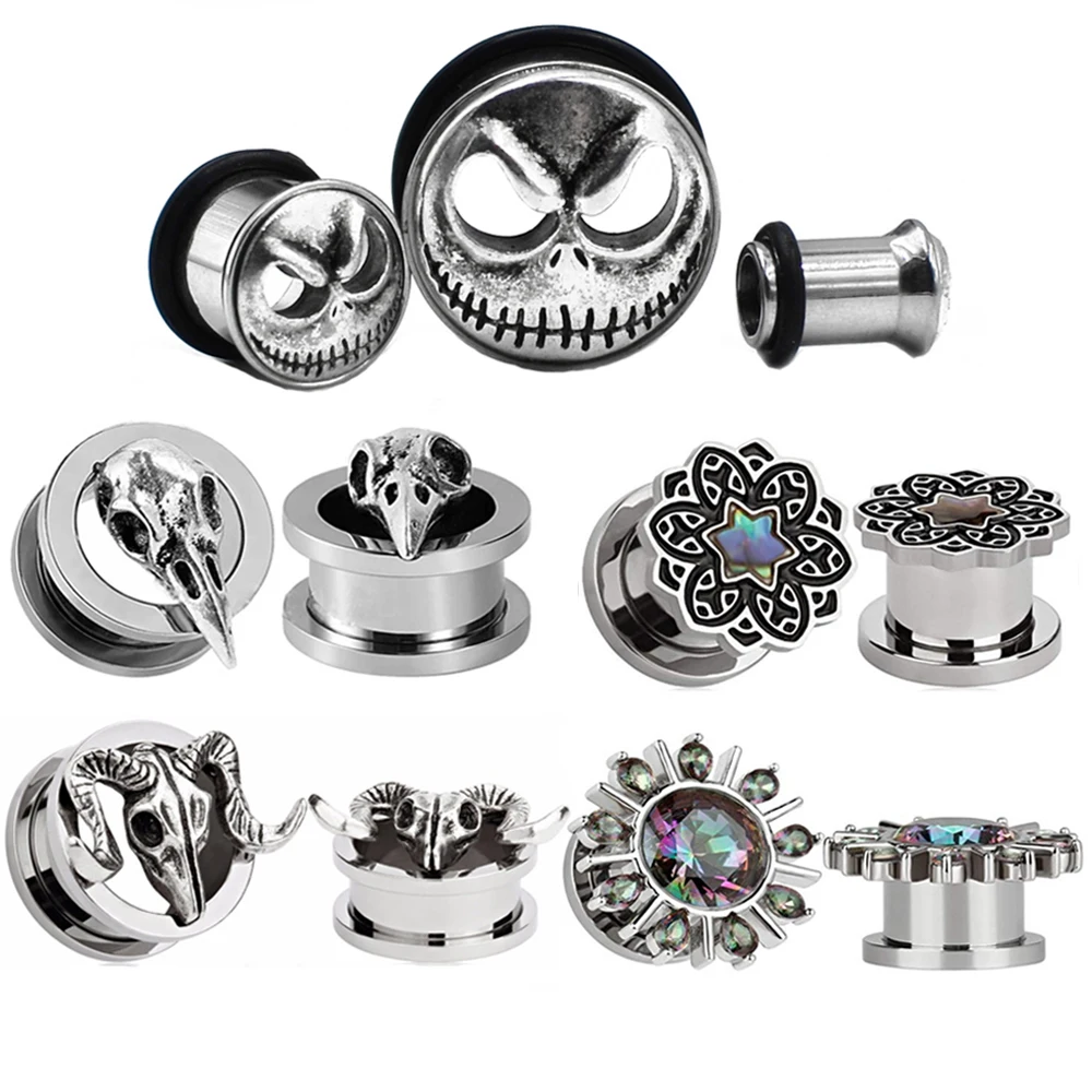 

2Pcs Surgical Steel Vintage Ear Plug Tunnel Earrings Expander Screw Flesh Tunnel Studs Ear Gauges Fashion Body Piercing Jewelry
