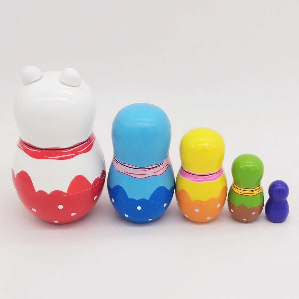 5Pcs Beautiful Handmade Wooden Russian Nesting Dolls, Girl Matryoshka Dolls Stacking Dolls Set