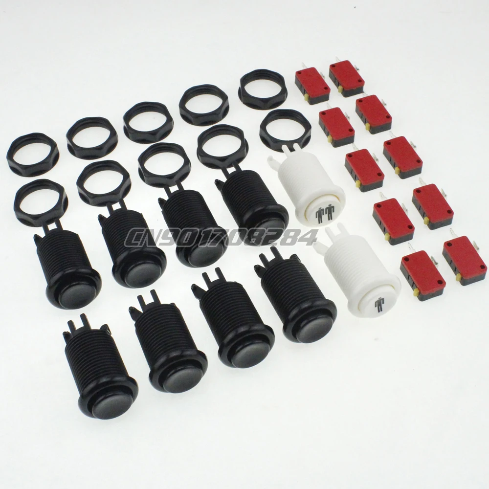 

New Black 30mm One Player + Two Player + 8x Happ Style Push Buttons With Micro Switch For Arcade Games DIY Kits Parts