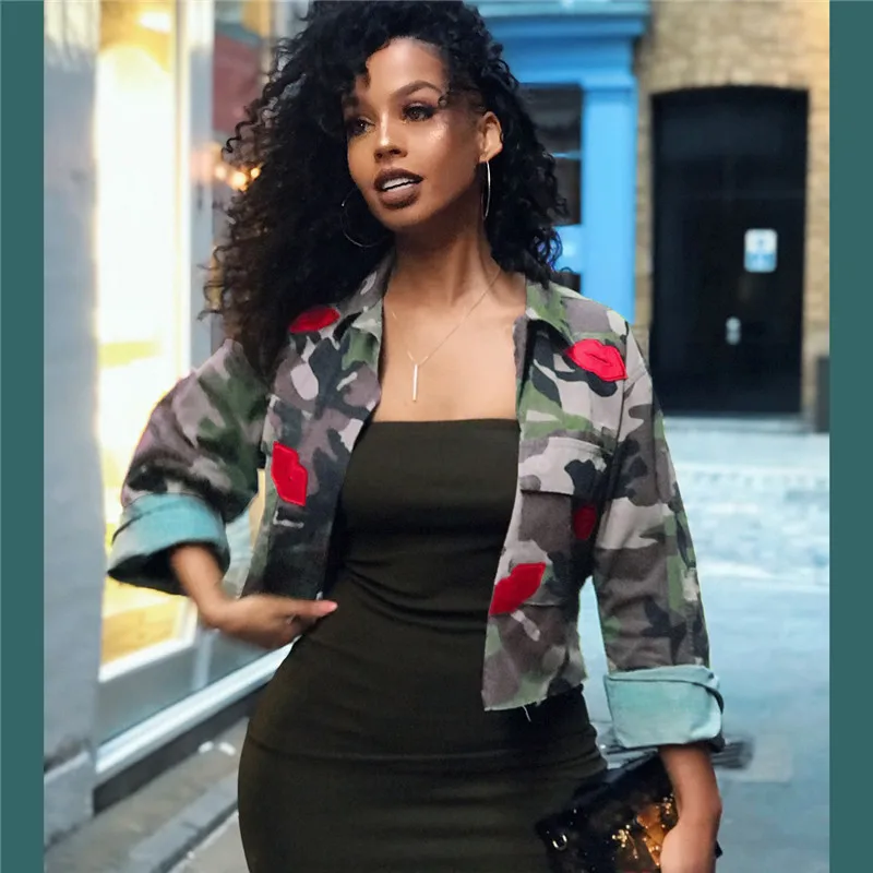 amazing Camouflage Jacket Women Summer Crop Top Turn-Down Collar Camo Jacket Chic Short Shirt Military Coat