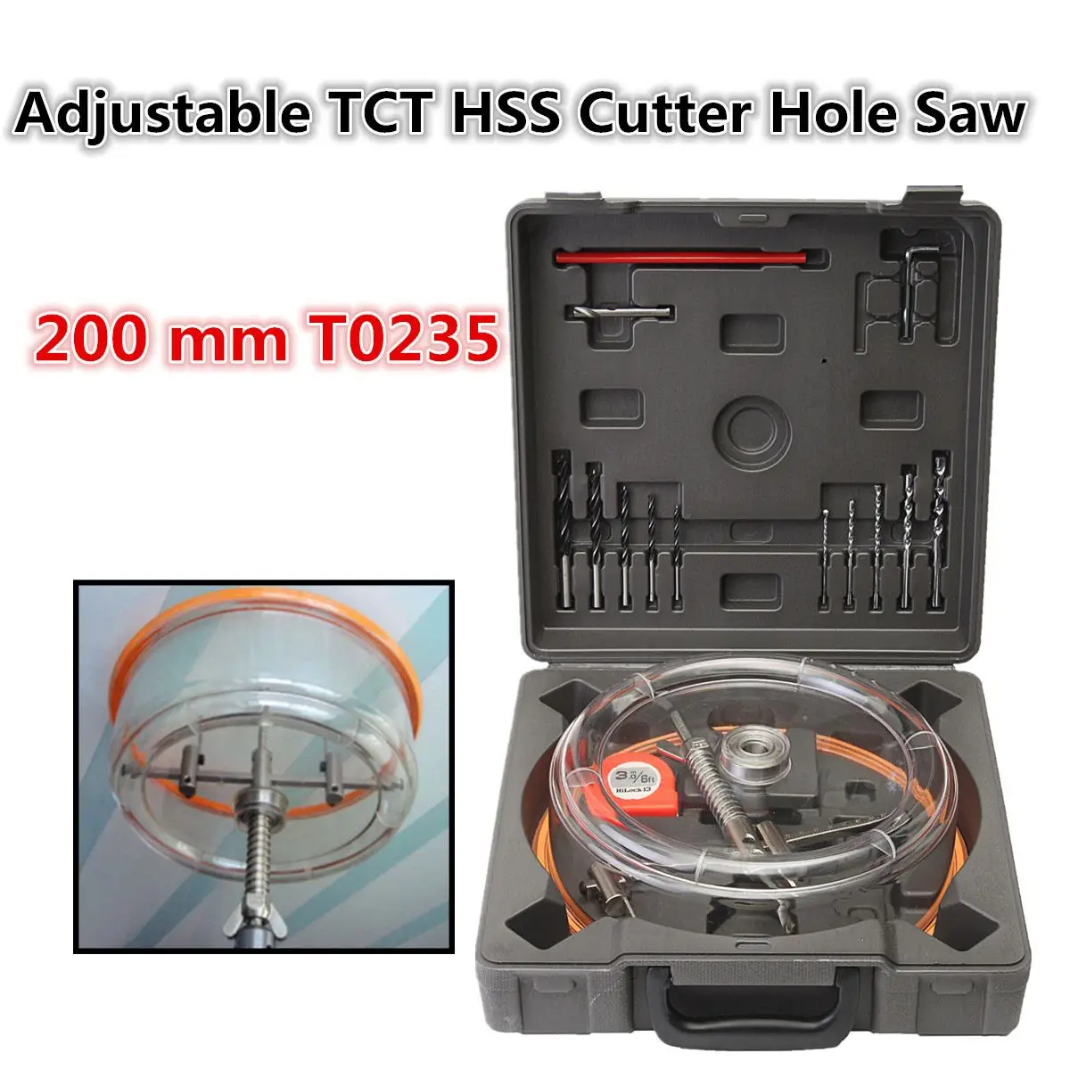 

1Set High Quality Adjustable Downlight Holesaw Ceiling Wall TCT HSS Cutter Hole Saw 200 mm T0235