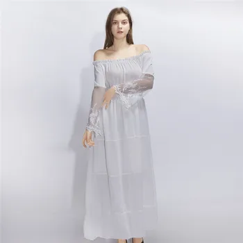 

Summer Strapless Long Sleeve Loose Dress Sexy Off Shoulder Lace Boho Maxi Dress Casual Sundress Long Women Beach Dress Vestidos