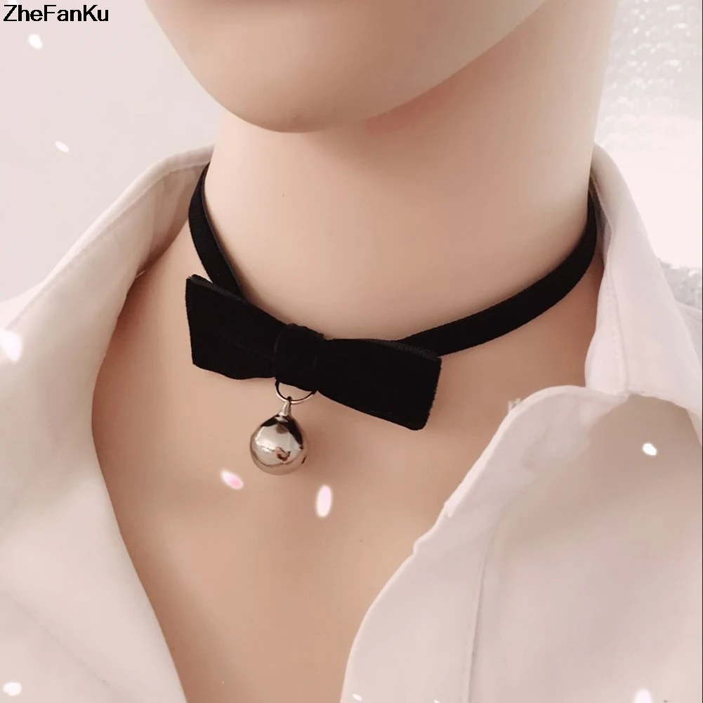 Trendy Velvet Choker Necklace Bowknot Bells chocker Handmade Boho Gothic Costume Jewelry Free Shipping Fashion Jewelry