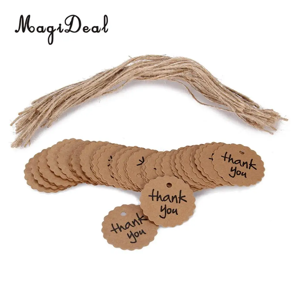 MagiDeal 100pcs Kraft Paper Gift Tags w/ String Christmas Wedding Thank You Cardstock