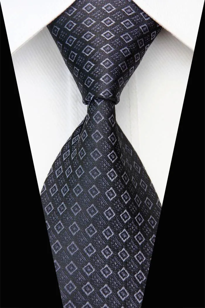 NT0442 Black Gray Plaids Checks Ties Jacquard Woven Smooth Classic Silk Polyester Man's Casual Necktie Business Luxury Gravata |