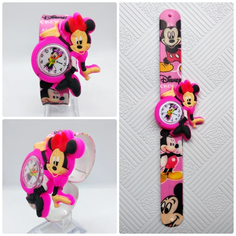 Красивые часы для девочек, детские розовые Мультяшные часы с Минни, Разноцветные Резиновые наручные часы для девочек, детские Montre Enfant