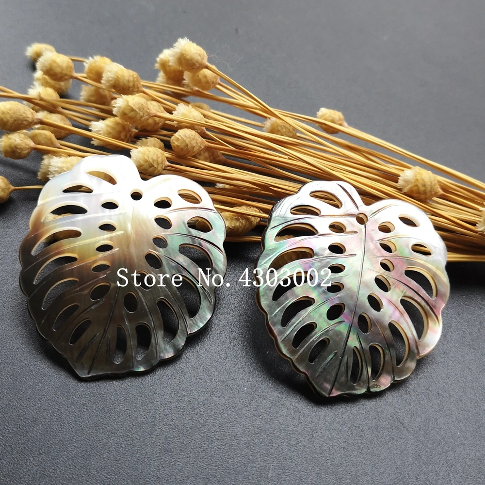 

10pcs/lot 37x40mm High quality Real Natural Black Leaf Mother Of Pearl Shell for DIY Jewerly Hollow Leaf MOP for Earrings