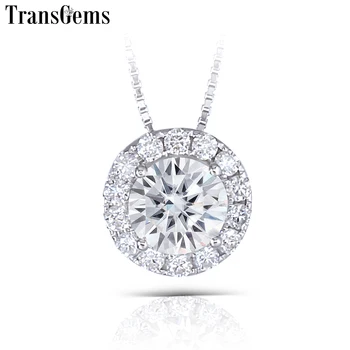 

Transgems 14K 585 White Gold 1.3CTW 6.5mm GH Near Colorless Moissanite Slide Halo Pendant Necklace with Accents for Women