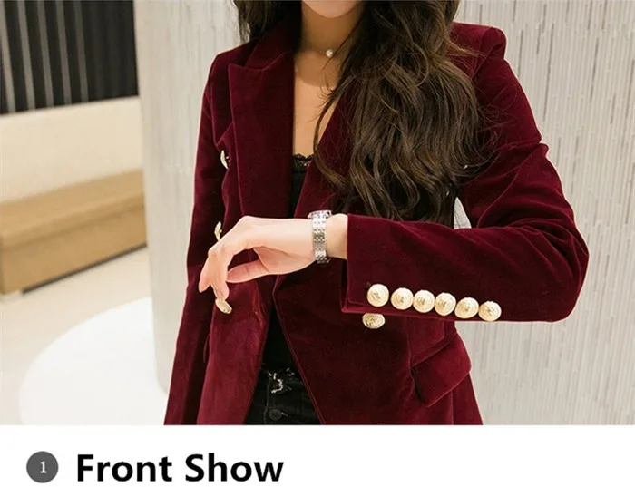 2016 New Spring Fashion Women Midnight Navy Slim Velvet Blazer Jacket Double Breasted simple Lady Blazers (6)