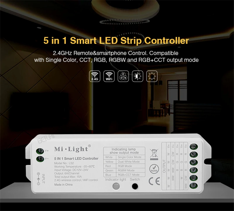 Mi светильник RGB+ CCT Smart P 5 в 1 умный светодиодный контроллер DC12-24V 2,4G Беспроводное управление для одноцветной CCT RGB RGBW светодиодной ленты