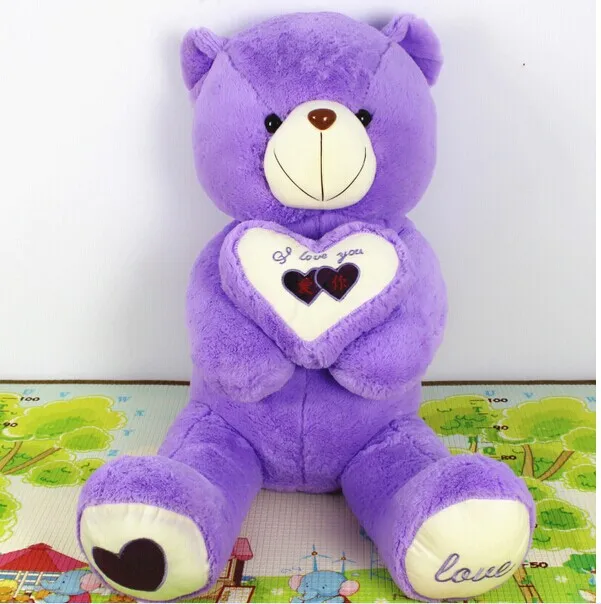 

lovely plush teddy bear toy purple heart bear with 'i love you' on the heart gift about 90cm