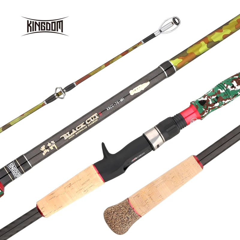 Kingdom Black Cut 2 Section Spinning Casting Fishing Rod Carton MH, H