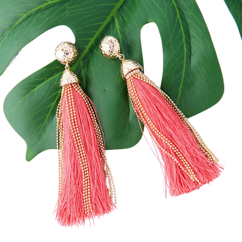 

Bohemian Long Earrings Female Ethnic Jewelry Fashion Handcraft Alloy Beads Fringe Tassel Earrings Costume Accessories