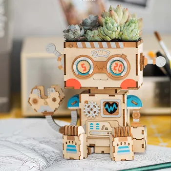 

Creative DIY Cartoon Wood Flower Pot for Succulents Fleshy Plants Wooden Flowerpot Small Mini Home/Garden/Office Decor