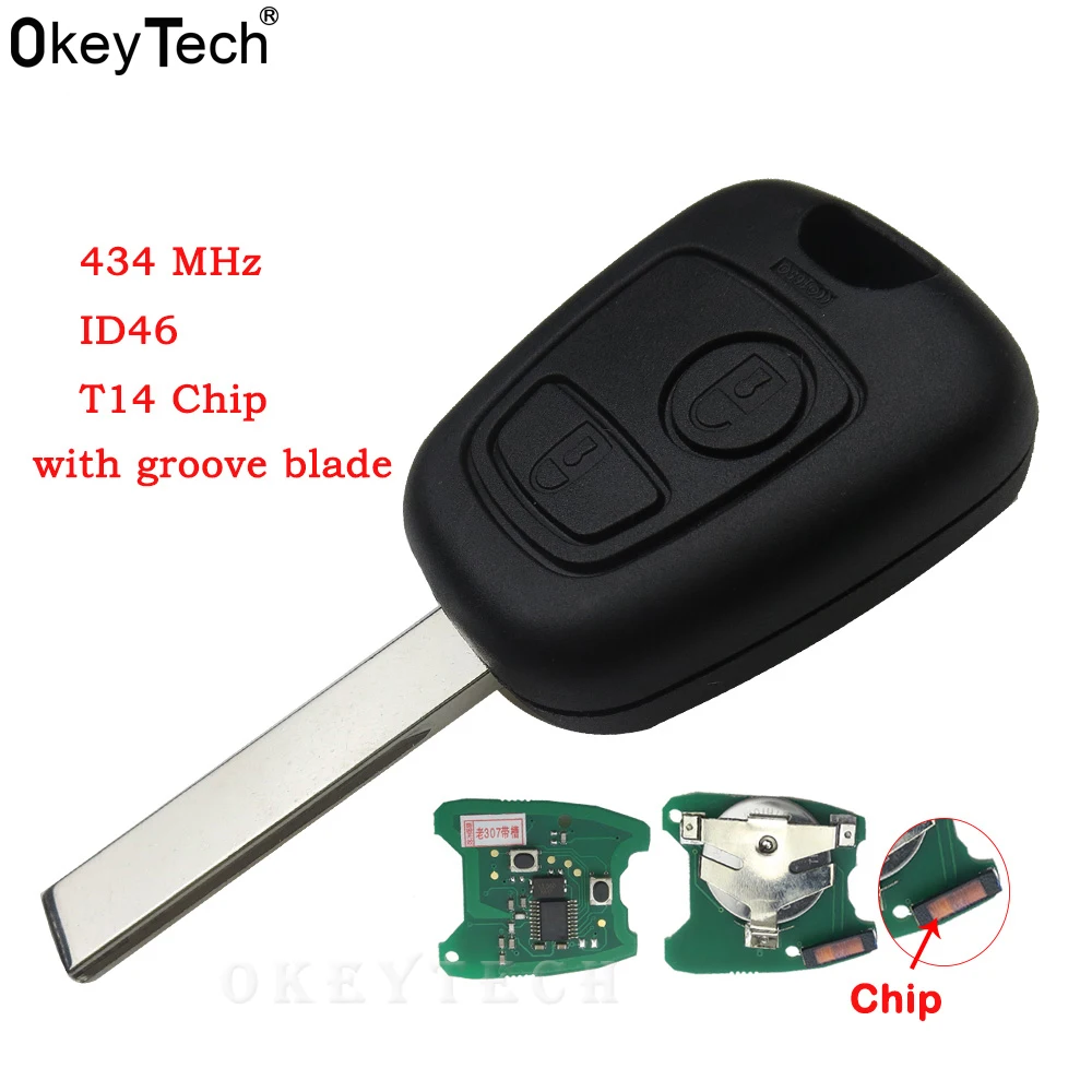 

OkeyTech Car Accessories 2 buttons 433MHZ For Peugeot 407 307 Transponder For Citroen Remote Key Control Flip Keyless ID46 Chip