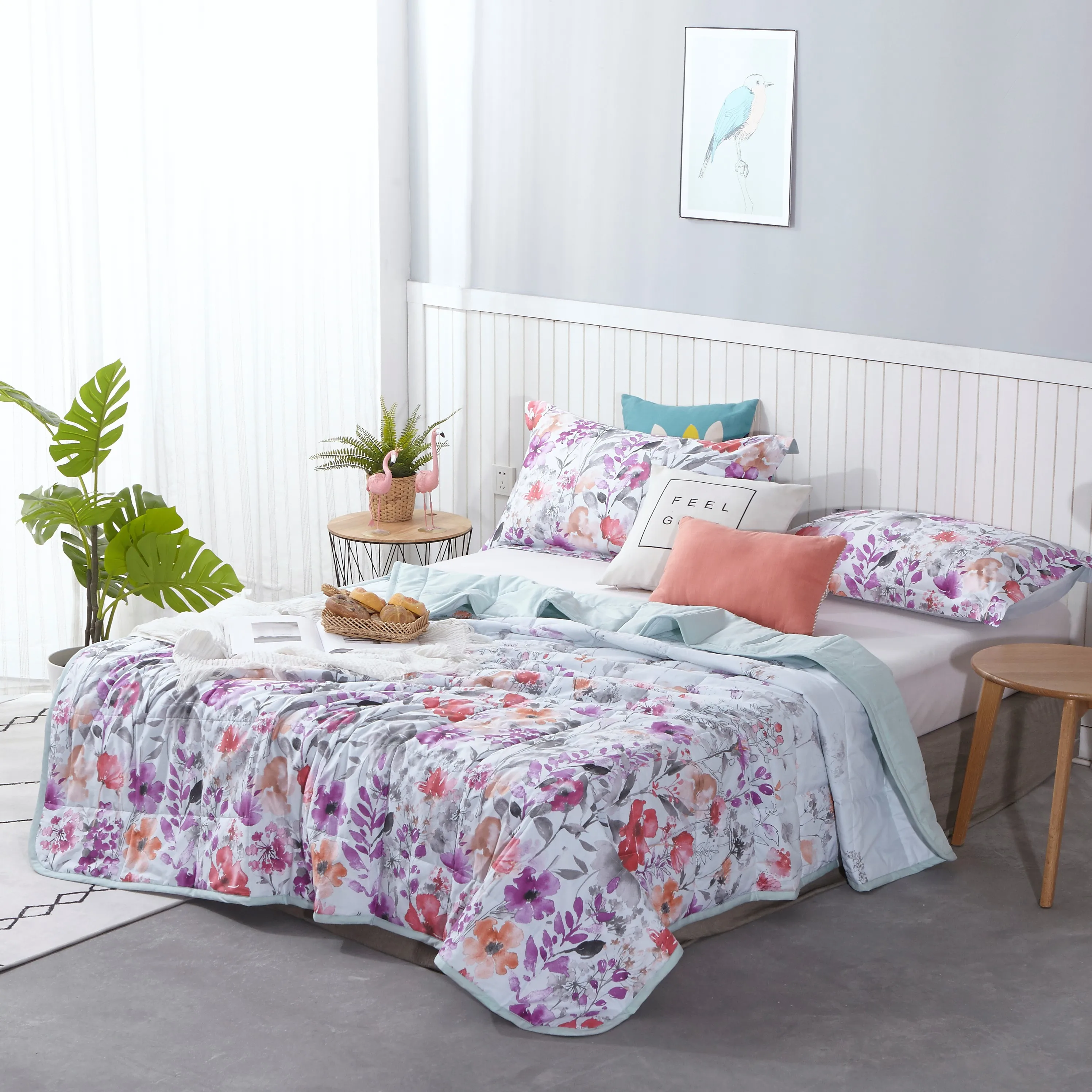 

Summer Soft Comfortable Quilt Floral Pattern Adults Polyester Cotton Duvet Multi-function Air Conditioning Bedspread For Home
