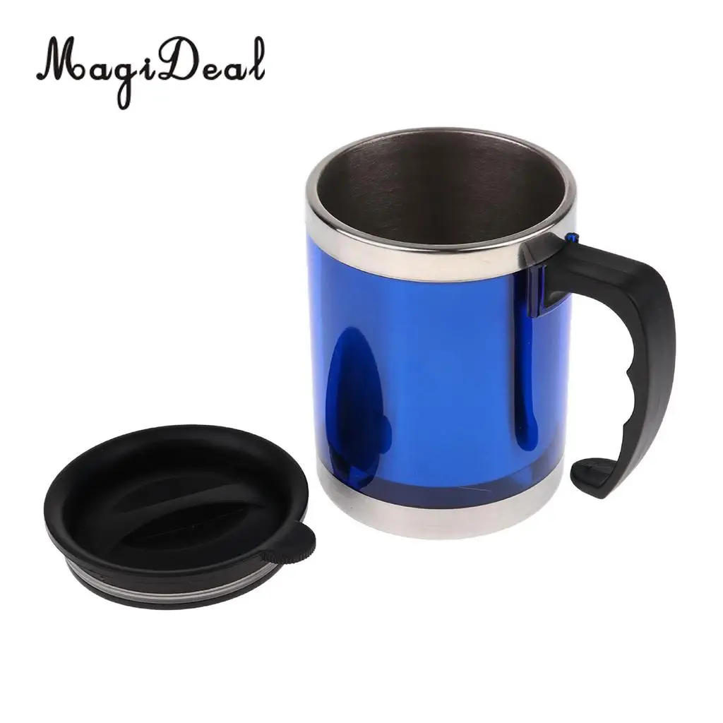 MagiDeal, нержавеющая кружка 450 мл, Кофейная, чайная чашка с крышкой, для кемпинга, путешествий, изолированная, синяя