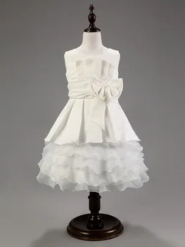 

2019 New Christmas little girls princess dresses stitching bow child layered dress white dresses for girls