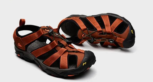 

KoLumb Mens Summer Outdoor Hiking sandals Male beach shoes Genuine Leather Anti-hit trekking wading walking camping Sandals