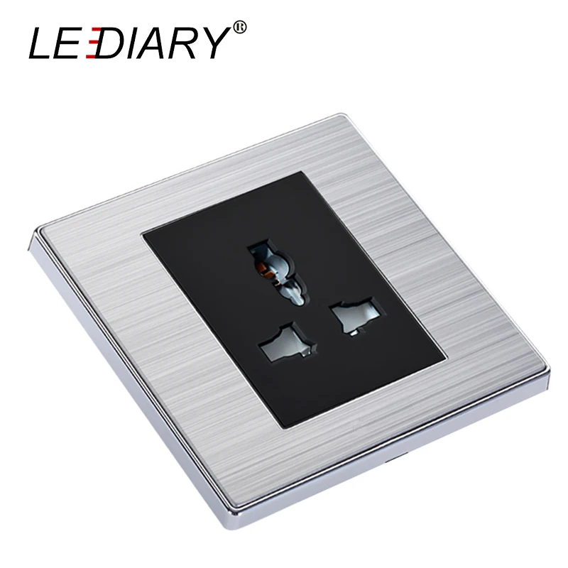 

LEDIARY Modern Universal Wall Socket 10A/13A 110V-250V EU/US/UK Plug Socket 3-hole 3-pin 86 Type Black&Silvery For Home