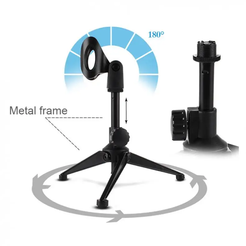 Портативная металлическая стойка для микрофона, трехногая подъемная стойка, угол поворота 180 градусов