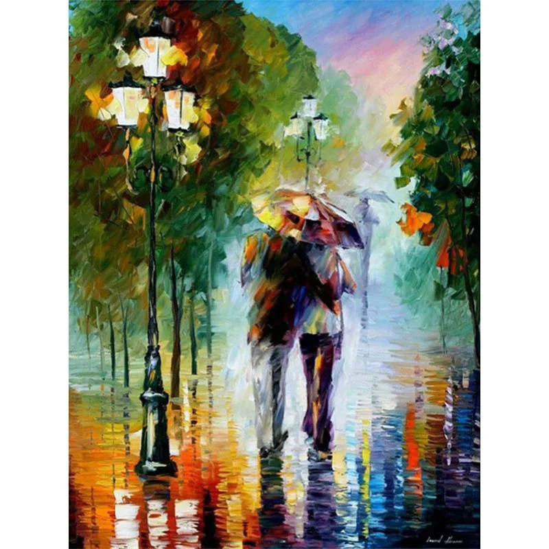 Пара ходьба в дождь ручной работы краски высокое качество холст Красивая краска ing по номерам Сюрприз подарок большое свершение