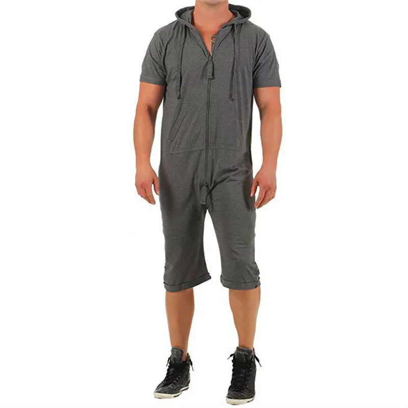 

Plus Size 3XL Short Sleeve Jumpsuits Men Zipper Front Overalls Summer Coveralls Trousers Working Casual Playsuits Male 2019