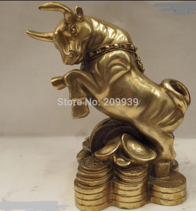 ZCD 005542 Chinese Brass Copper Feng Shui Lucky Wealth YuanBao Coin Bull cattle ox Statue (A0314) | Дом и сад